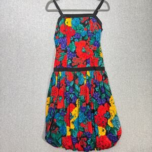 VTG Richard Warren 100% Silk Floral Dress Sz 4 Bubble Hem Bow Back 80s 90s